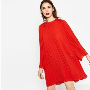 ZARA RED PLEATED DRESS